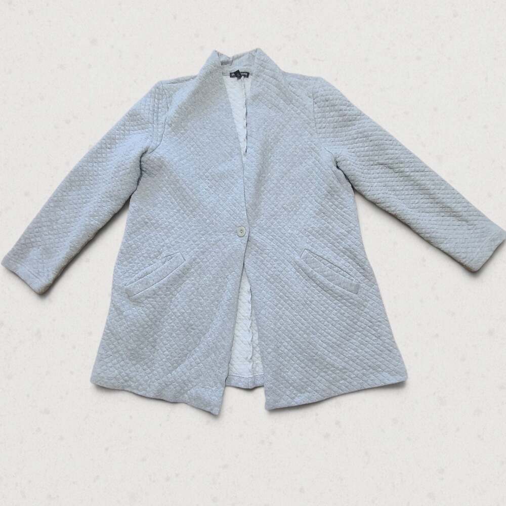 Eileen Fisher Organic Cotton Quilted Jacket Coat Grey Women Size L Large Button